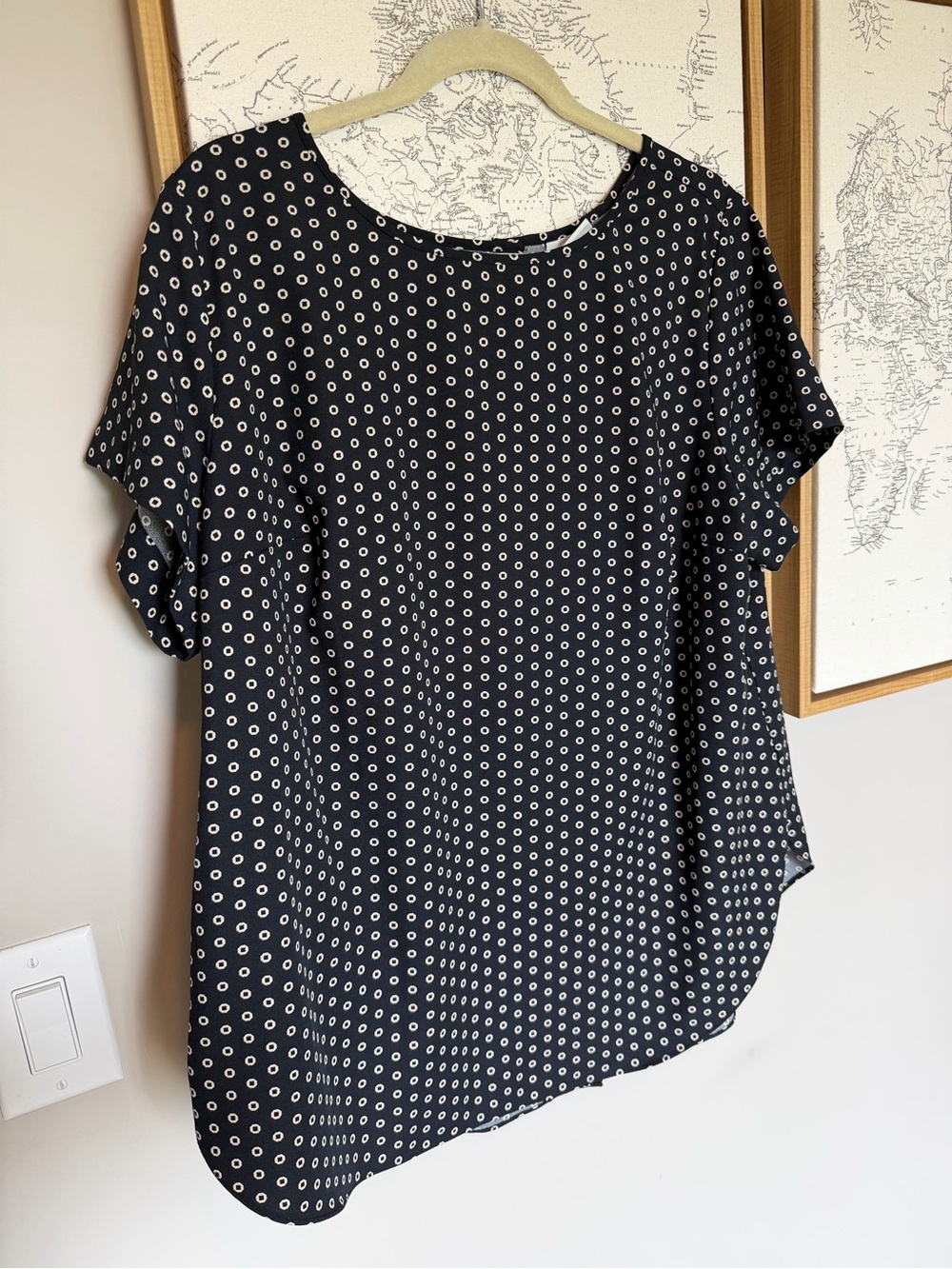 Ava & Viv Black Blouse with White Dot Print